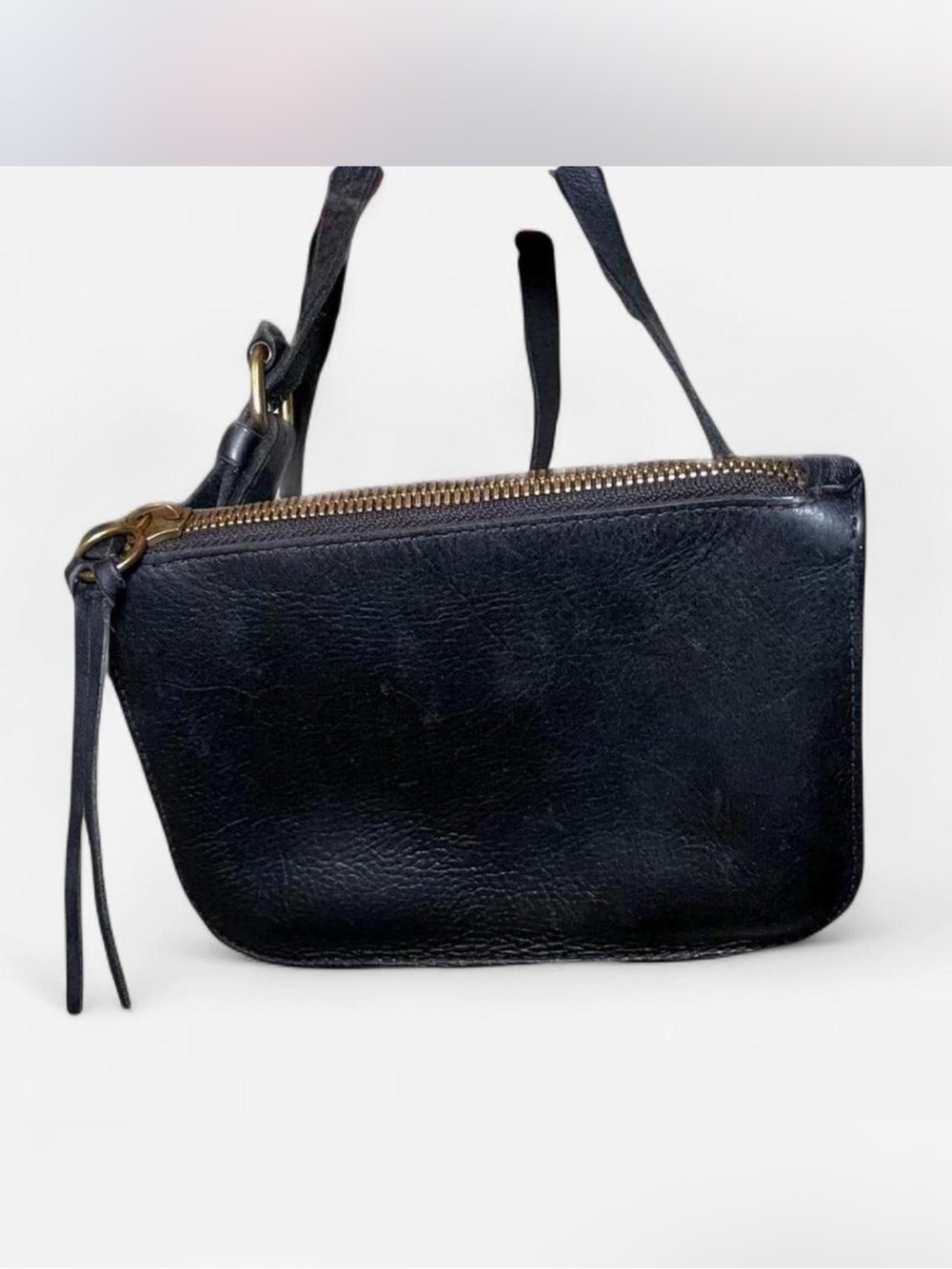 Madewell Black Leather Zip Crossbody with Gold Hardware